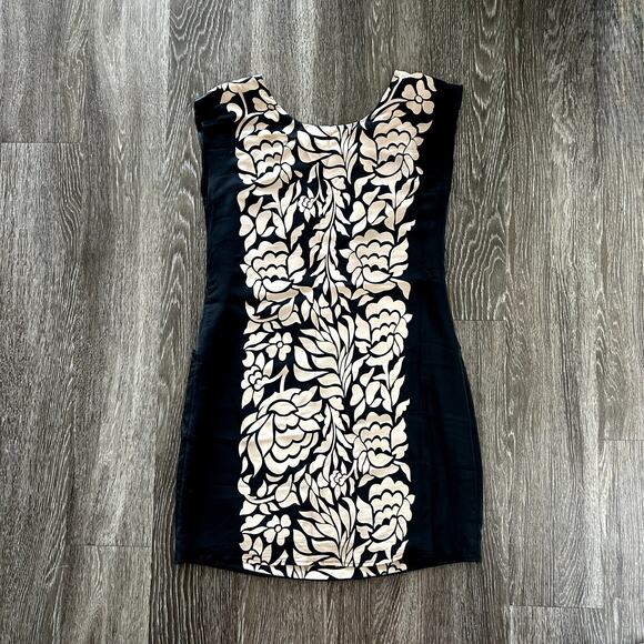 Diane von Furstenberg Black Tan Floral 100% Silk Dress Size 6 Sleeveless Pockets - Picture 6 of 11